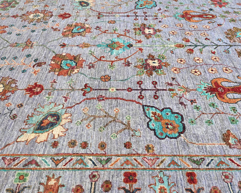 6x9 Gray Khurgeen Afghan Hand Knotted Wool Area Rug